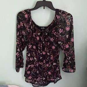 by & by Black Floral Sheer Blouse with liner